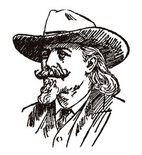 Portrait Of William Frederick Cody, Buffalo Bill In Three-quarter View, After Antique Sketch From 19th Century
