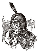 Sketched Portrait Of Historic Native American Hunkpapa Lakota Sioux Chief Sitting Bull