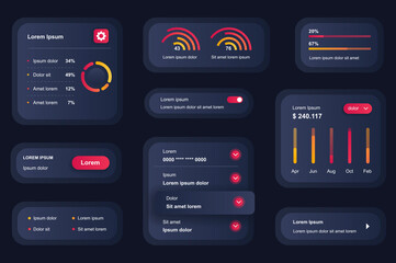 Poster - GUI elements for business analytics mobile app. Statistics diagrams and financial indexes user interface generator. Unique ui ux design kit vector illustration. Information visualisation components.