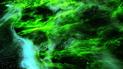 Wall Mural - the surface of green nebula clouds hovering in the dark universe.