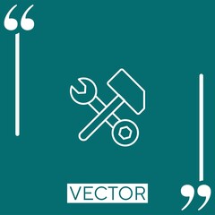 Poster - wrench and bolt tool with hammer outline vector icon Linear icon. Editable stroke line