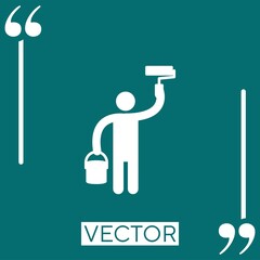 Poster - painter with roller and paint bucket vector icon Linear icon. Editable stroke line
