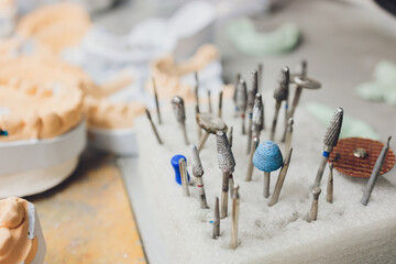 The process of making a dental prosthesis in a dental laboratory.