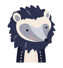 Poster - Hedgehog cute animal baby face vector illustration. Hand drawn style nursery character. Scandinavian funny kid design