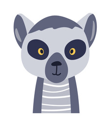 Poster - Lemur cute animal baby face vector illustration. Hand drawn style nursery character. Scandinavian funny kid design