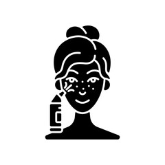 Sticker - Blackhead remover black glyph icon. Pore retexturizing. Treating blackheads and whiteheads. Removing dead skin cells and oil. Silhouette symbol on white space. Vector isolated illustration