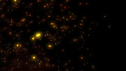 Wall Mural - embers blown on the night wind 4k loop features glowing red, orange, and yellow particles flowing at