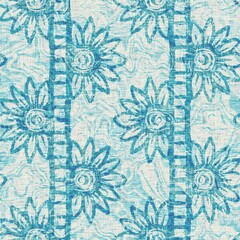 Teal blue floral weathered grunge texture background. Summer coastal farmhouse living home decor. Sun bleached rustic flower sea green material. Worn turquoise damask textile seamless pattern
