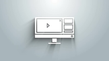 Poster - White Video recorder or editor software on computer monitor icon isolated on grey background. 4K Video motion graphic animation