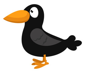 Sticker - Happy little black bird, illustration, vector on a white background.