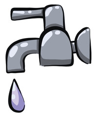 Poster - Grey water tap, illustration, vector on a white background.