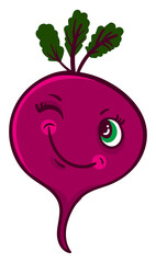 Wall Mural - Pink winking beet, illustration, vector on a white background.