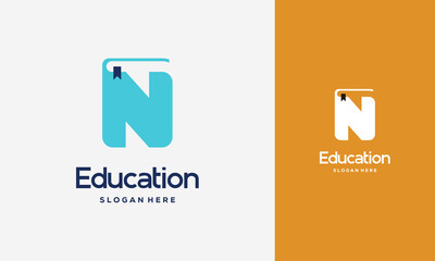 Wall Mural - flat initial n book logo design concept vector illustration, education book logo symbol template