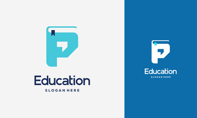 Sticker - flat initial p book logo design concept vector illustration, education book logo symbol template