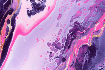 Wall Mural - Neon pink bubbles and purple waves. Fluid Art. Marble effect background or texture