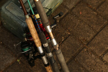 A Top View Closeup Of Fishing Rods