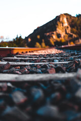 Wall Mural - A vertical selective foc shot of railway track under the sunlight