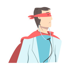 Sticker - Male Doctor in Superhero Costume, Confident Doctor Character, Healthcare and Safety Concept Cartoon Style Vector Illustration