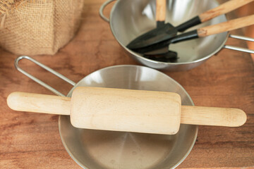 baking utensils on a wooden table