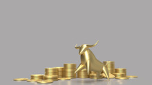 The Gold Bull And Coins Group For Business Content 3d Rendering.