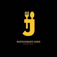 Wall Mural - Initial letter J with spoon and fork for restaurant concept. letter J logo, fit for company and culinary business.