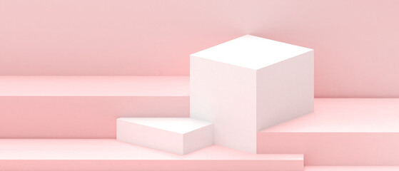 Poster - Abstract Minimal podium Geometric shapes square box Concept with podium on Red background.with copy space. - 3d rendering