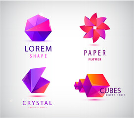 Fototapete - Vector set Minimalistic Geometric Origami Logo Collection, graphic design elements for your company. Creative business icons set