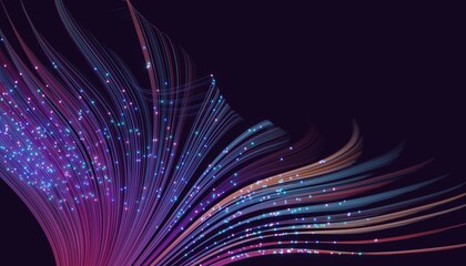 Poster - Abstract glowing pink and purple fibers on a dark background, shallow DOF. 3D render / rendering.

