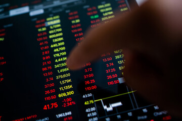 Poster - Professional business people checking stock market data on a tablet.