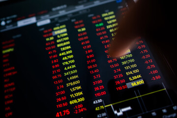 Poster - People are following the stock market falling on tablets.  Trading on stock market concept.