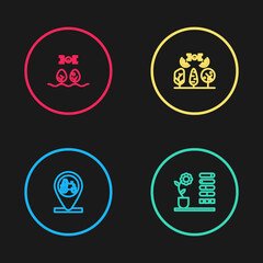 set line tractor and location, flower status, smart farm with drone and icon. vector.