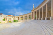 Sanctuary of Our Lady of Fatima with Basilica of Our Lady of the Rosary catholic church with stairs, colonnade with columns and statues of saints in Fatima town, Portugal