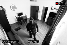 House Robbery - Burglar Captured On Surveillance Security Camera In Living Room