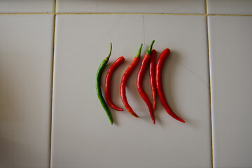 Wall Mural - A closeup shot of chili peppers on white bac