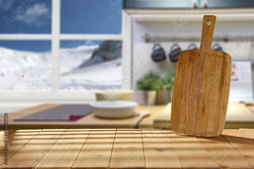 Fotografie, Obraz Desk of free space and winter window