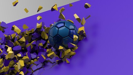 Soccer ball with Particles under Black Background. 3D sketch design and illustration. 3D high quality rendering.