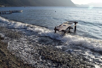 Old wooden pier on the shore