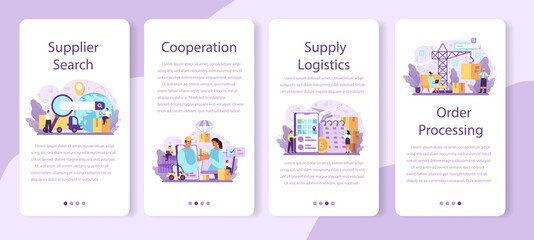 Poster - Suppliers mobile application banner set. B2B idea, global logistic distribution