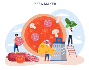 Wall Mural - pizza maker concept. chef cooking tasty delicious pizza.