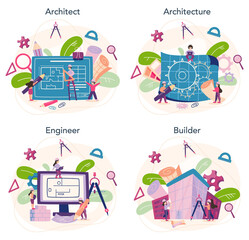 Fototapete - Architecture concept set. Idea of building project and construction