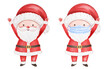 Cute Santa Claus with medical mask, Happy New Year watercolor illustration isolated on white background