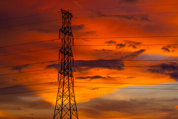 power lines and sky at sunset