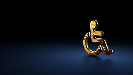 Wall Mural - 3d rendering symbol of wheelchair wrapped in gold foil on dark blue background