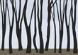 Vector abstract horizontal banner with many tree trunks (deciduous forest).