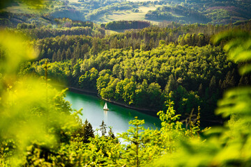 Wall Mural - A boat on a lake in a natural environment in Gummersbach, Germany