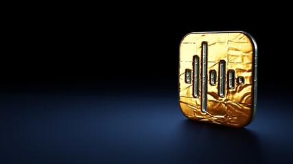 Wall Mural - 3d rendering icon of voice memos app wrapped in gold foil on dark blue background