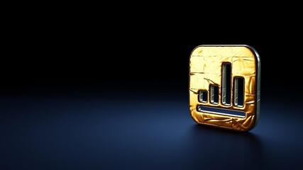 3d rendering icon of financial app wrapped in gold foil on dark blue background