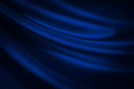 Wall Mural -  - Black blue abstract background. Dark blue silk satin texture background. Shiny fabric with wavy soft pleats. Dark blue elegant background with copy space for your design. Liquid wave effect.