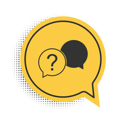 Fototapete - Black Chat question icon isolated on white background. Help speech bubble symbol. FAQ sign. Question mark sign. Yellow speech bubble symbol. Vector.