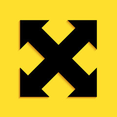 Fototapete - Black Arrows in four directions icon isolated on yellow background. Long shadow style. Vector.